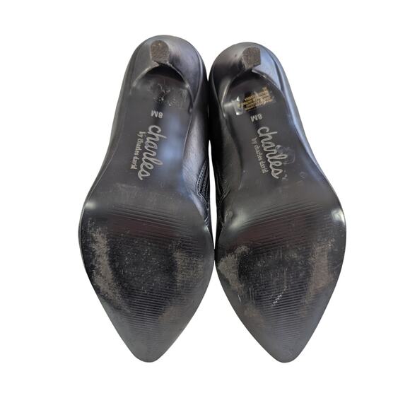 CHARLES DAVID! BLACK VEGAN LEATHER STILETTO, POINTY TOE, ZIP ANKLE BOOTS! SZ 8M - Picture 12 of 13